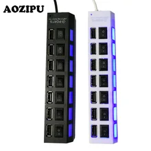 AOZIPU Портативный 7 Порты и разъёмы usb-хаб Usb 2,0 концентратор Мульти Usb разветвитель с включения/выключения для MacBook ПК Тетрадь ноутбук планшет