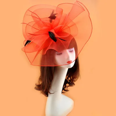 Vintage Bridal Flower Feather Hats Elegant Wedding Accessories Bride Net Hats White Fascinator Hats Women's Formal Occasion Red
