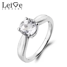 Leige Jewelry Round Cut Natural White Topaz Ring Engagement Ring Gemstone 925 Sterling Silver Solitaire Ring November Birthstone