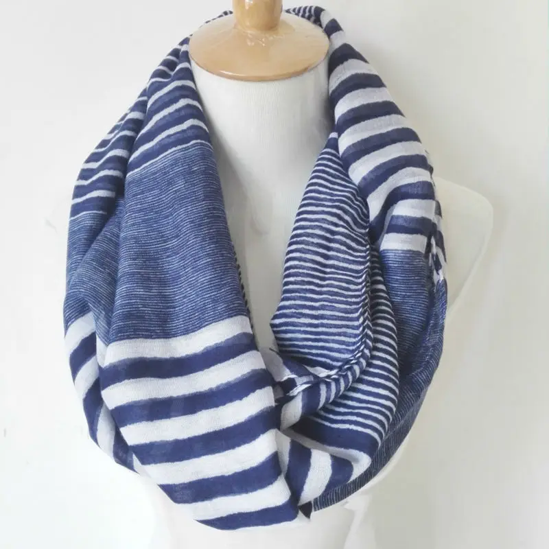 

Visual Axles Winter Chunky Infinity Scarf New Fashion Soft Viscose Navy Striped Ring Loop Infinity Scarves For Women/Ladies