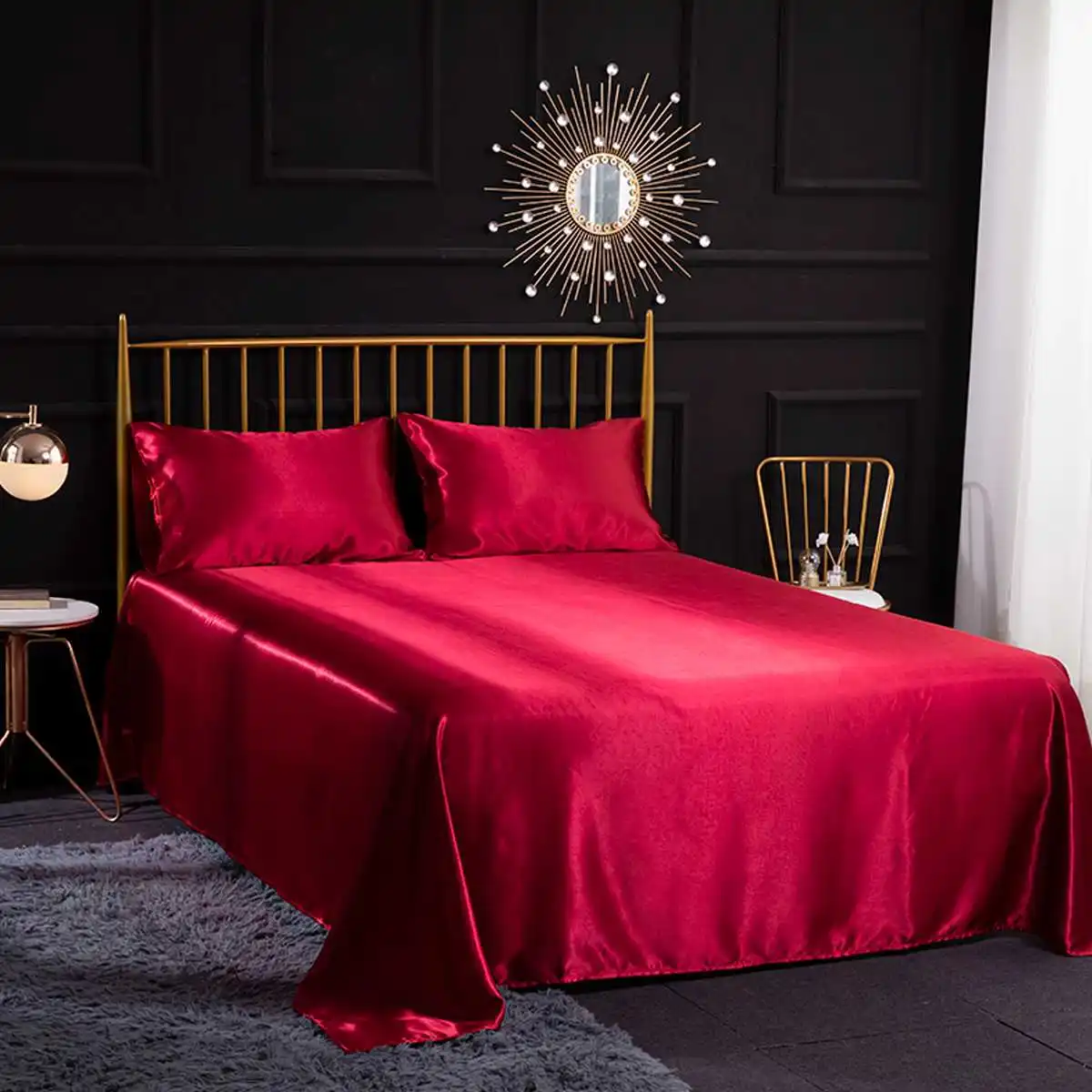 Wine Red 4 шт./компл. Романтический цвета морской волны шелк Постельное белье Одеяло Комплекты мягкий шелковый атлас домашний текстиль комплект постельного белья Твин/Полный queen/King Размеры - Цвет: Wine Red
