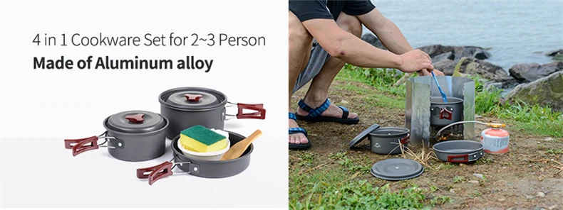 Naturehike ao ar Fogão de Piquenique 4 em 1 Livre Homem Panelas Dobrável Portátil Ultraleve Acampamento Caminhadas Pot Pan Conjunto Nh15t203-g 2-3 6 caminhadas pot pan conjunto 4 em 1 NH15T203-G