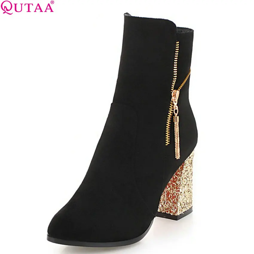 

QUTAA 2019 Woman's Shoes Platform Flock Winter Shoes All Match Platform Zipper Elegant Causl Women Ankle Boots Size 34-43