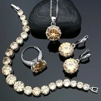 925 пробы серебряные Свадебные Ювелирные наборы для женщин желтый кубический цирконий серьги кулон кольцо браслет ожерелье набор