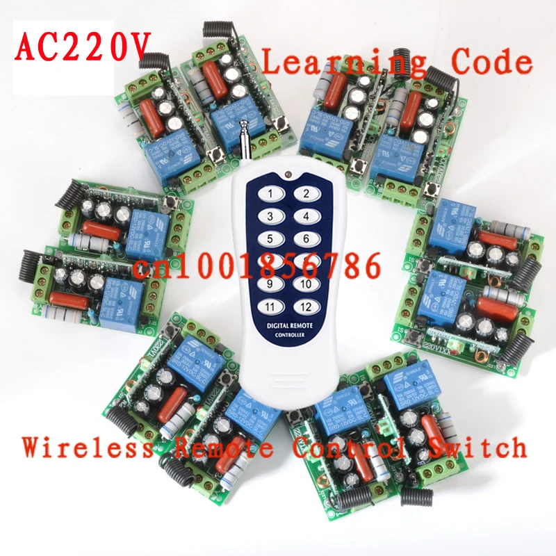 

220V 1CH Wireless remote control switch light lamp LED ON OFF 12 Receiver &1 transmitter Learning Code Output Adjusted z-wave