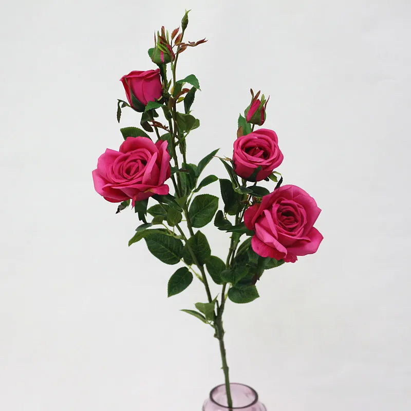 Flone 6 Heads Artificial Rose Flowers Silk Flower Bouquet Branch Fake Flower Wedding Decor Birthday Party Crafts Decor Flowers (15)