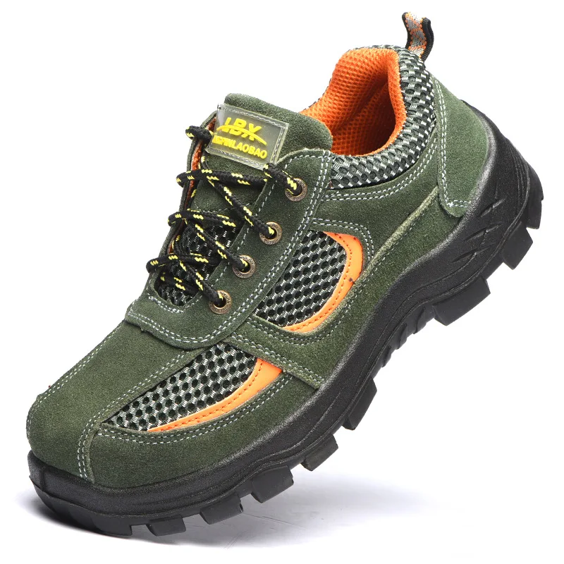 men's plus size breathable steel toe covers work safety shoes anti-pierce platform sneaker cow suede leather security boots male | Обувь