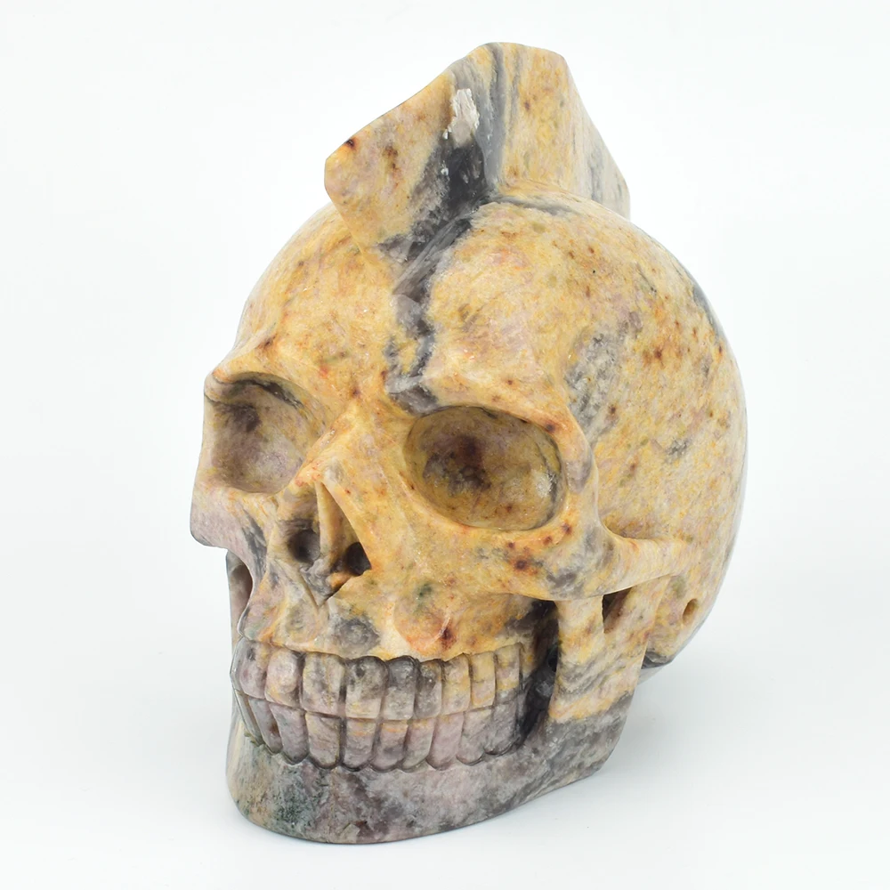 

6''Natural LEPIDOLITE Skull Hand Carved Realistic Mohawk Skull Statue Crystal Healing Gemstone Carving Sculpture Home Decor