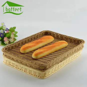 

Handmade Rectangular Plastic Rattan Basket Wicker bread Fruit Dish Basket Easy Cleaning For Food Fruit Organizer