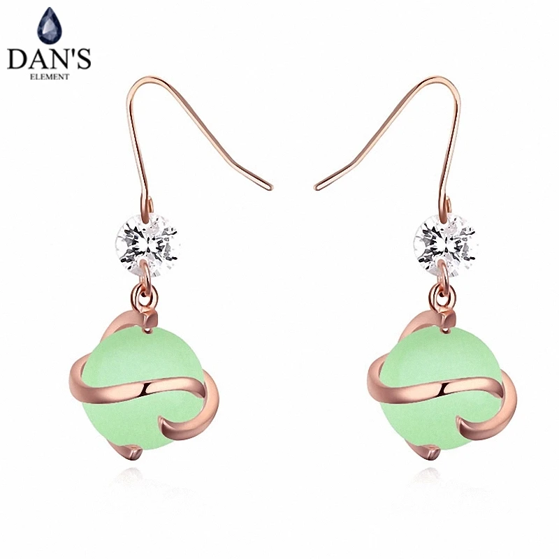 DAN'S ELEMENT 4 Colors Real Big Brand Rose Gold Color Dangle Ball Opal Earrings for Women Valentine's Gift 111720green | Украшения