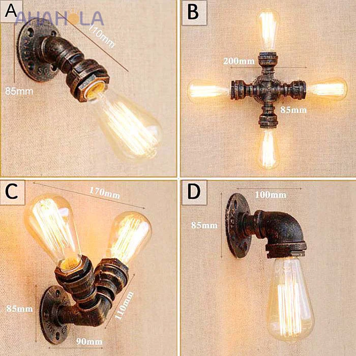 Лофт промышленный E27 настенный светильник, Ретро стиль, для помещений, 220 В, бра, настенные светильники, Ретро стиль, скандинавские железные трубы, лампа для дома, Wandlamp
