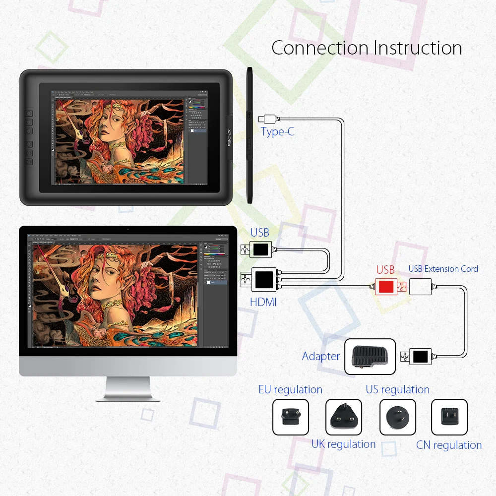 XP-Pen 3 в 1 кабель только для XP-Pen Artist10Sv2, Artist 13,3, Artist 15,6, Artist 12