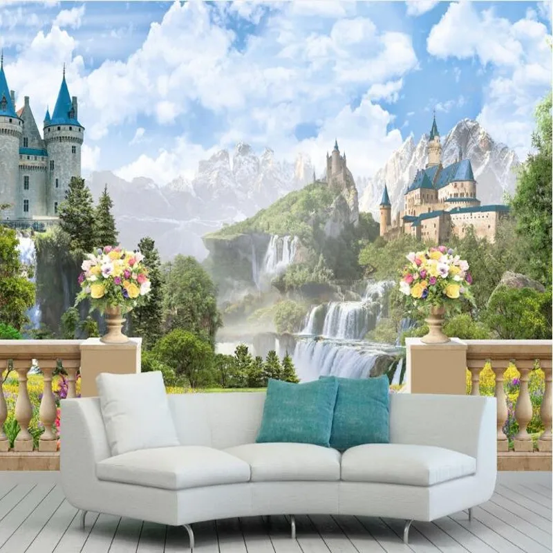 

beibehang Custom large fresco 3D outdoor landscape castle backdrop super green wallpaper papel de parede 3d para sala atacado