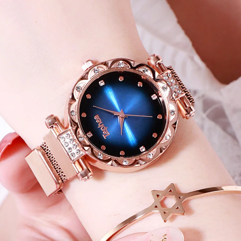 

Luxury Crystal Women Watch Rose Gold Starry Sky Female Clock Magnet Quartz Waterproof Ladies Wristwatches relogio feminino 2019
