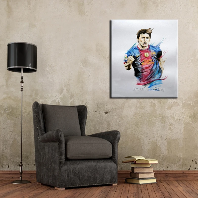 

Free Shipping Argentina Super Star Soccer Sport Player Messi Hand Oil Painting On Canvas The No1 In Football Home Decoration 1pc