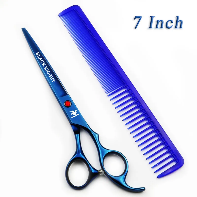 Tesouras de Cabeleireiro Azul com Pente Preto Cavaleiro Profissional Polegada Corte Tesoura Barbeiro Pet Estilo 7