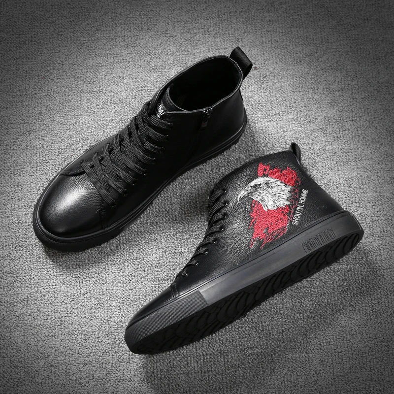 outono Homens Alta Ankle Confortáveis Couro Preto De Genuíno Maré Moda Top Black Boots Sapatos Dos Botas Heinrich Primavera E5gBwqC1