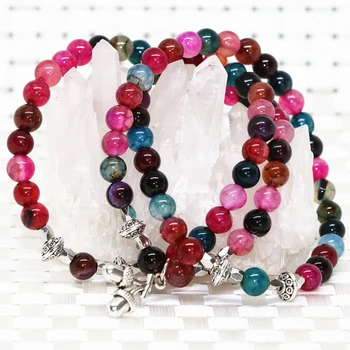 

Original 6mm multilayer bracelet multicolor popcorn round stone carnelian onyx agat beads long strand elastic jewelry B2219