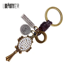 UBEAUTY New Style Punk Alloy Antique Bronze Crystal Mirror Pendant Keychain Car Key Ring Pendant bijouterie