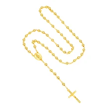 Мужские и женские золотые цвета, католический религиозный четки Девы Марии, ожерелье, ювелирные изделия, 6 мм, молитвенные бусины