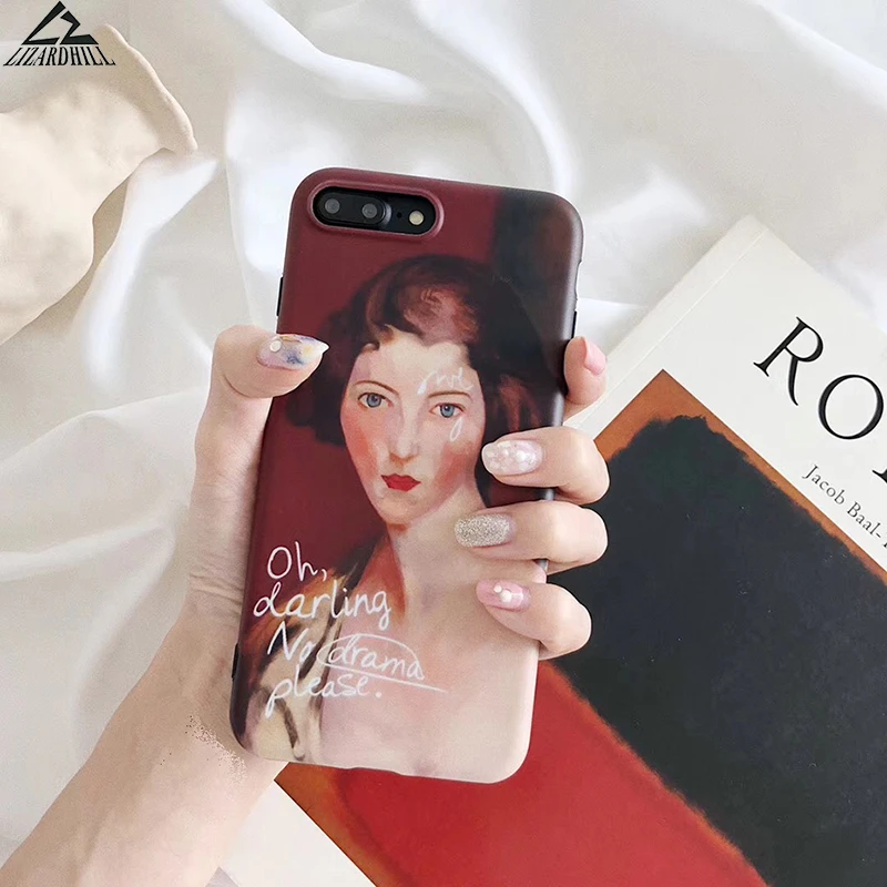 

Lizardhill Phone Cases For iphone 7 Case For iphone 6 6s 7 8 Plus cover Retro oil painting drama tears woman Coque fundas letter