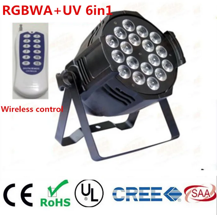

Wireless remote control 18x18W RGBWA UV 6in1 LED Par Can Par64 led spotlight dj projector wash lighting stage light DMX light