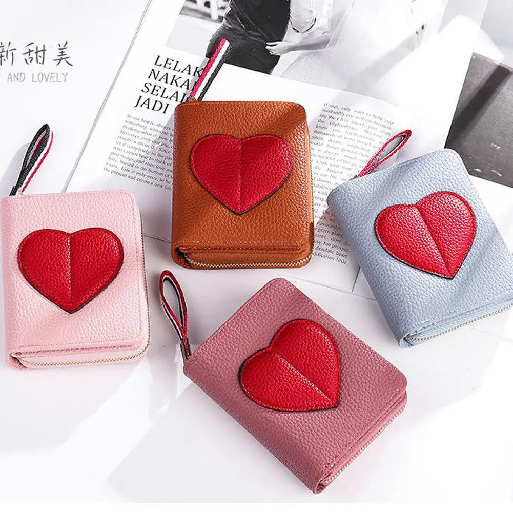 

Ladies Purse Heart Shape Pu Leather Short Wallet Women Wallet Small Clutch Female Wallets Card Holder