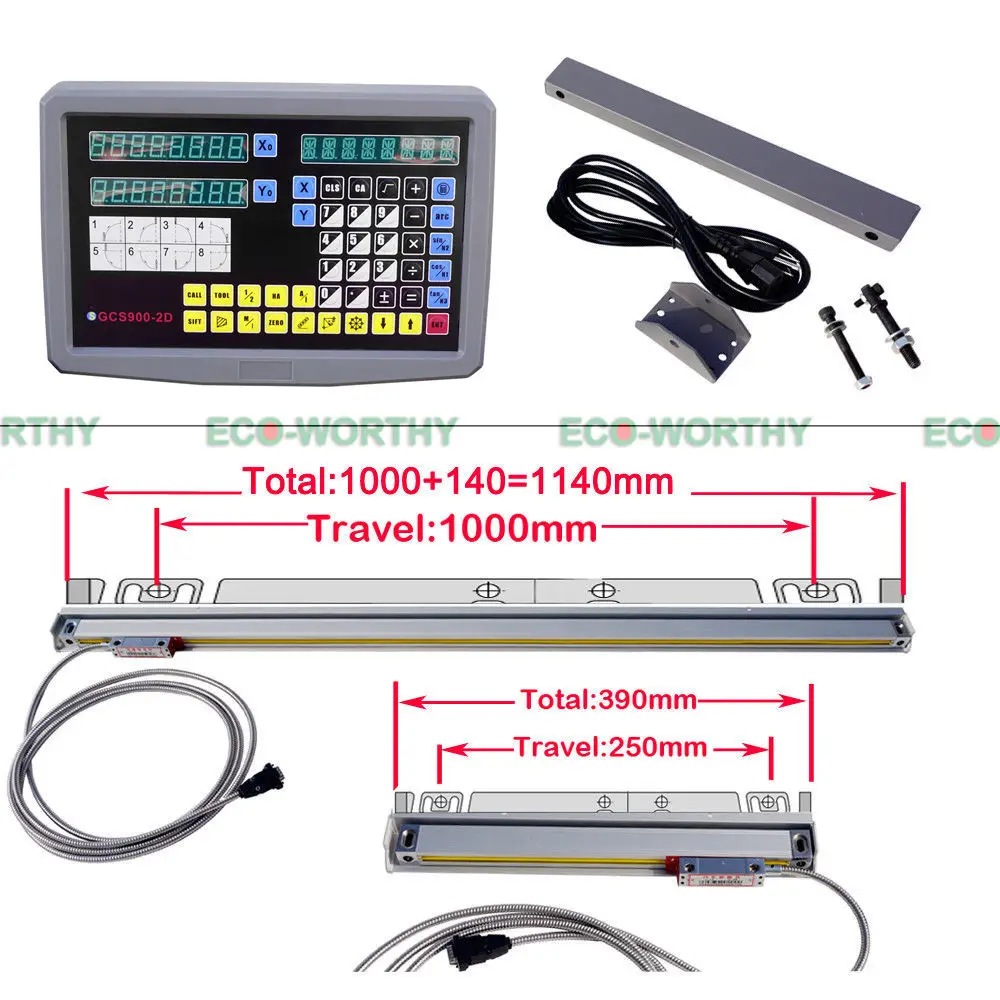 

DC HOUSE 2 Axis Digital Readout DRO Kit Display Meter Linear Scale Linear Encoder for Milling Lathe Machine