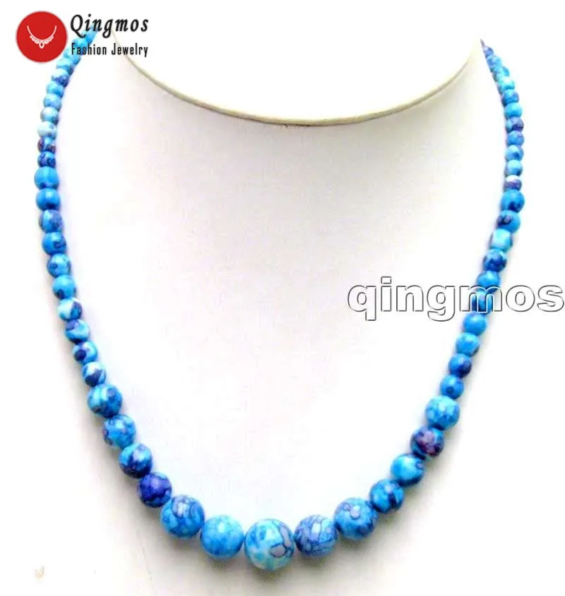 

Qingmos Natural Agates Necklace for Women with 4-12mm Round BlueMulticolor 18" Agates Chokers Necklace Jewelry Colar nec5862
