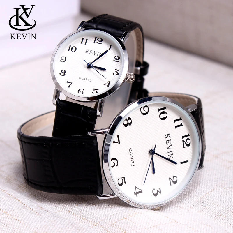 KEVIN KV 2pcs Fashion Leather Couple Watch Men Women Watches Students Gift Simple Quartz Wrist Watch Girls Boys Dropshipping