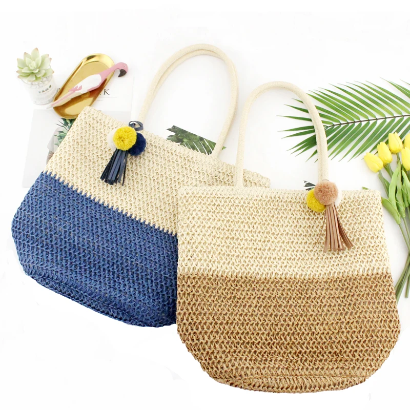 

Casual Large Capacity Rattan Totes Woven Straw Bags Women Shoulder Bags Handmade Handbags Bobemian Bucket Bag Summer Beach Purse