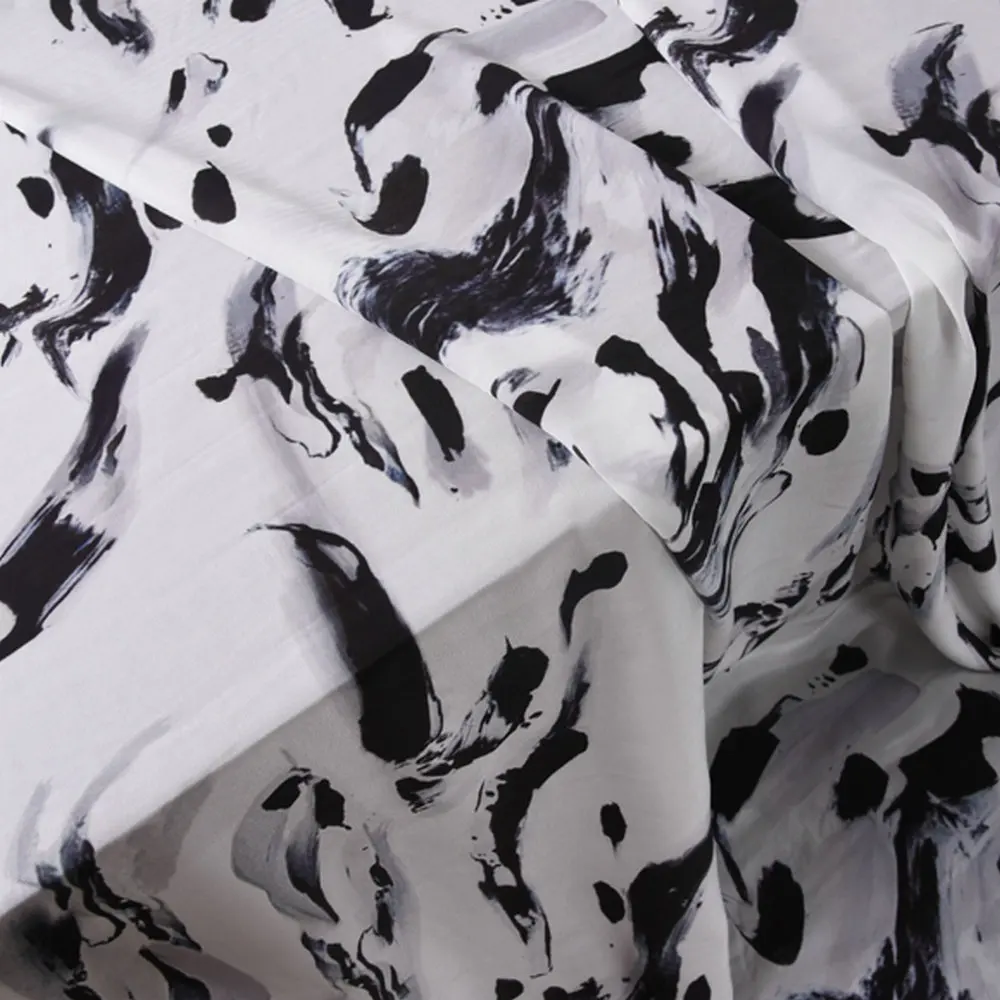

Free Shipping White Black Printing Silk Crepe De Chine Fabric