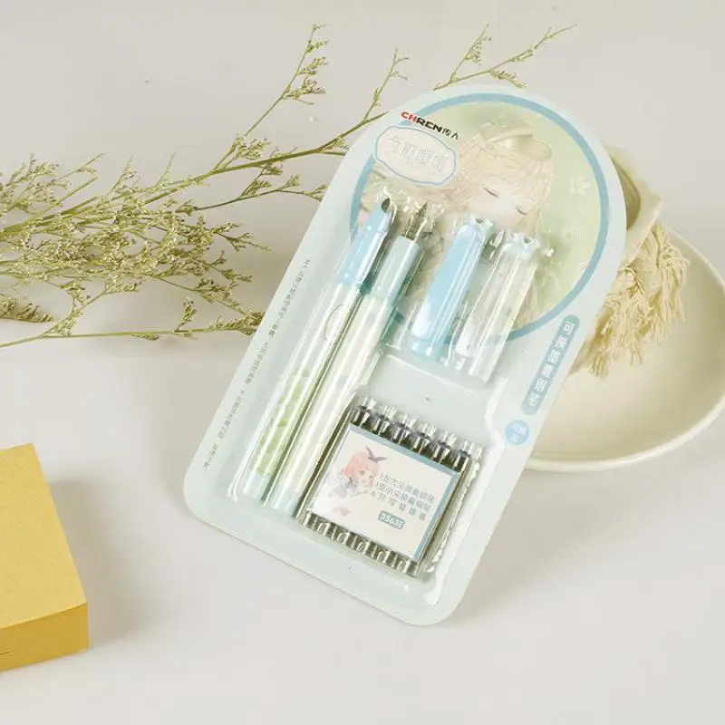 

Crown Diamond Convertible Ink Fountain Pens Set Plastic Student Pen Calligraphy Practice Pens