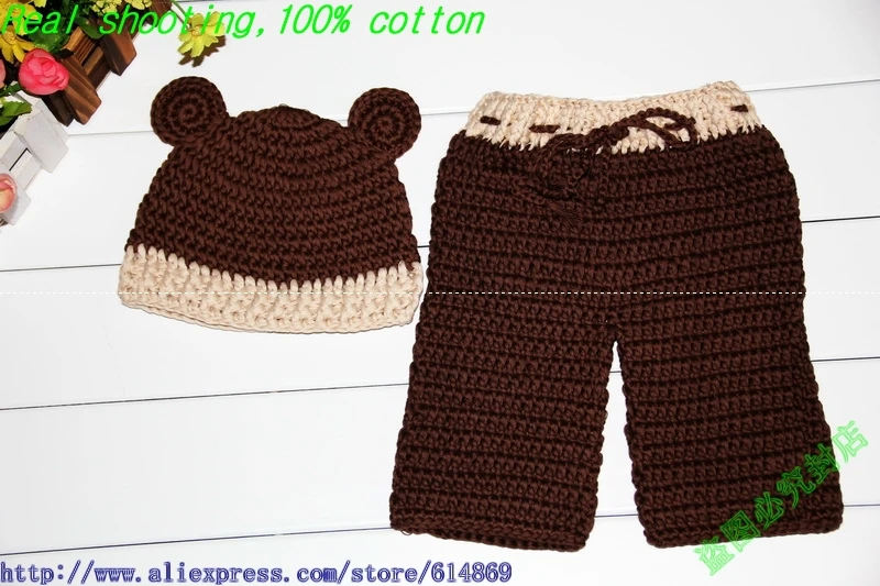 Детская фотография Реквизит, новорожденный маленький медведь шапочки шляпа и брюки крючком Детский комплект от 0 до 3 месяцев