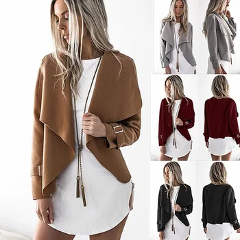

women basic woolen cloth jacket coats 2018 autumn winter new femme lady Outwear lapel long Sleeve high quality Casual Loose Tops