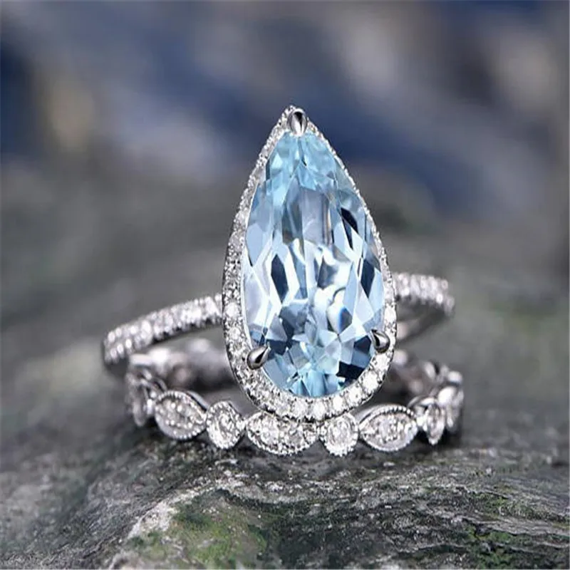 2018 Hot Sale Blue Stone Ring Fashion Water Drop Ring