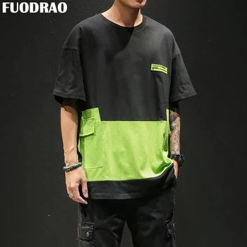 

FUODRAO Summer Short Sleeve T shirt Men Cotton Tee shirt homme Patchwork Funny t shirts Hip Hop Streetwear 5XL T706