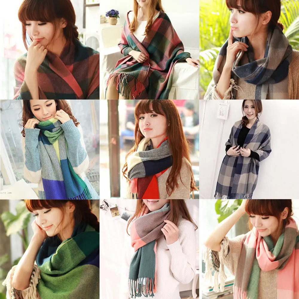 

Long Warm Winter Printing plaid Women Fashion Tassels bandana Neck Scraf