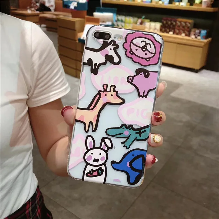 

Cute Animal Cartoon Transparent Apple X for IPhone7/8plus All-Inclusive 6splus Soft Qing Lv Tao Female