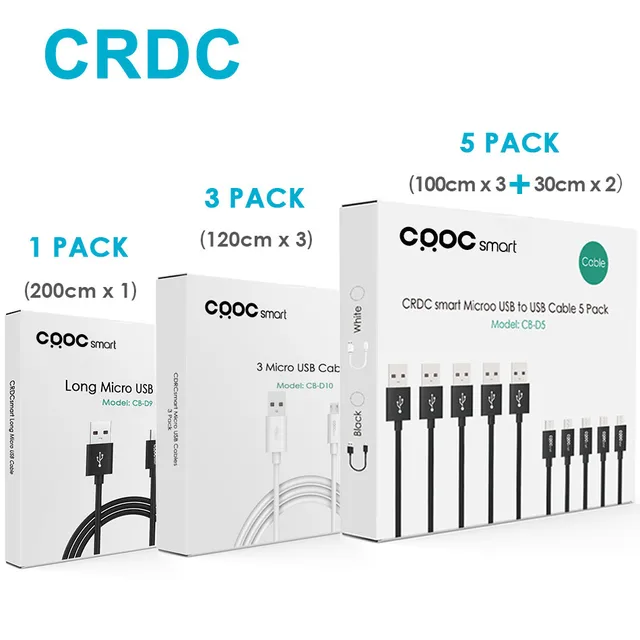CRDC Micro USB Cable 2A 1/3/5 Pack Quick Charge Fast Data Sync Charging Android Mobile Phone Cable for Samsung Huawei Xiaomi etc