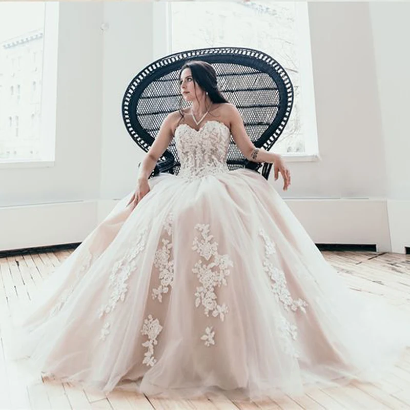 LORIE Sleeveless Lace up Wedding Dress 2019 Appliques Lace with Tulle Wedding Gown Vestido De Noiva White Ivory Bride Dresses