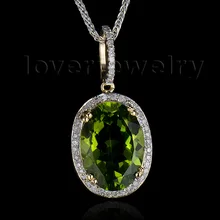 Наборы овальных украшений 10x14 мм из твердого желтого золота 14 к с бриллиантами Перидот Свадебная подвеска ESR0015