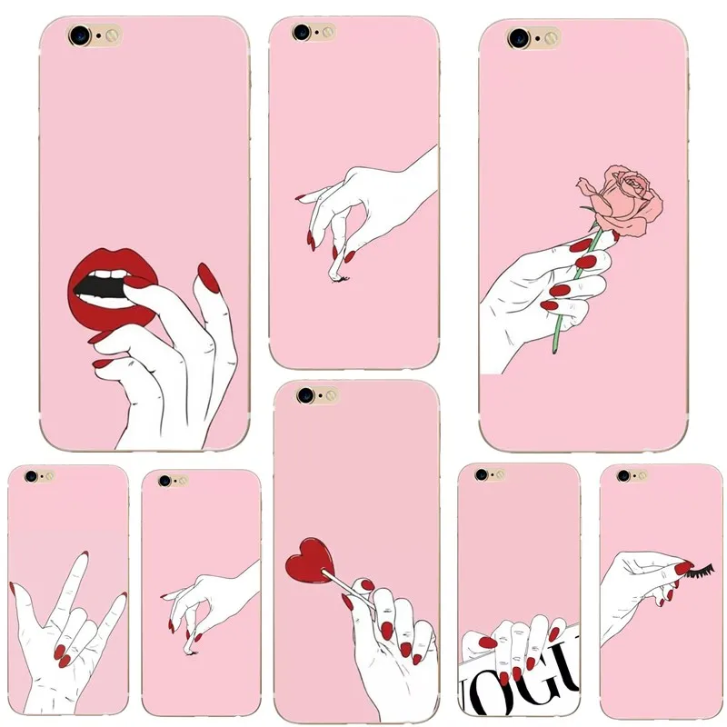 For Funda iPhone 6 Case Soft TPU Cover 7 8 Plus Finger Red Lips Rose Coque iPhone10 X 5 5S SE Cases |