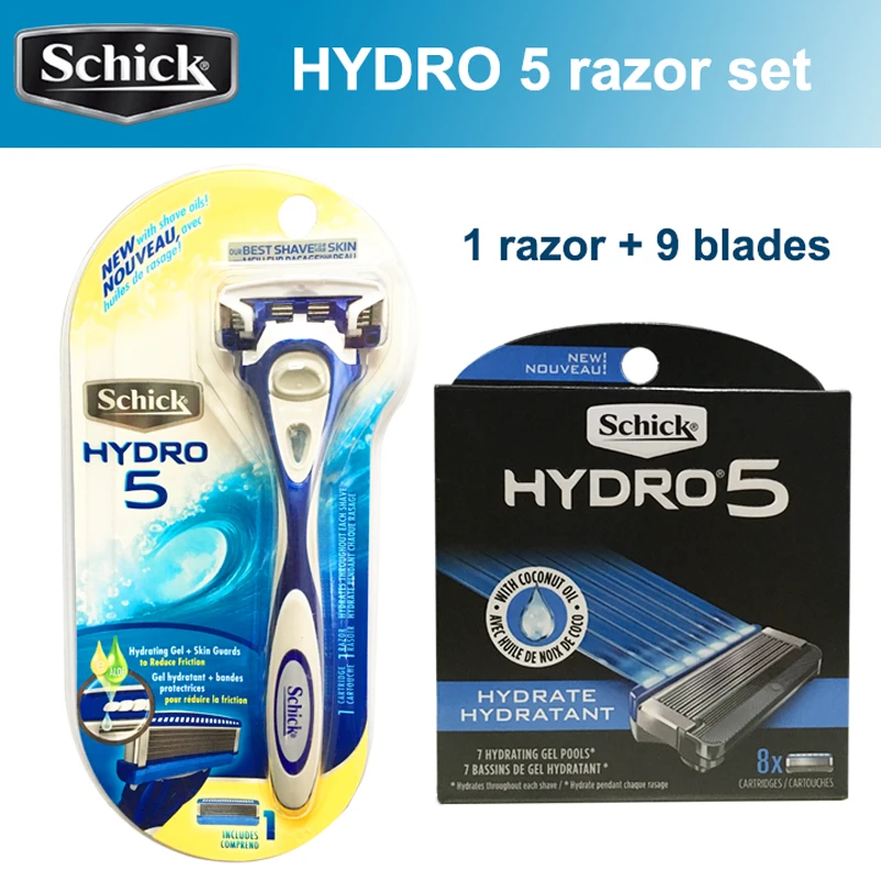 Lâminas de Barbear Conjunto para o Homem Lâminas + 1 Novo Original Genuíno Schick Hidro 5 Conjunto 9 Navalha Melhor Manual Barbear 2021