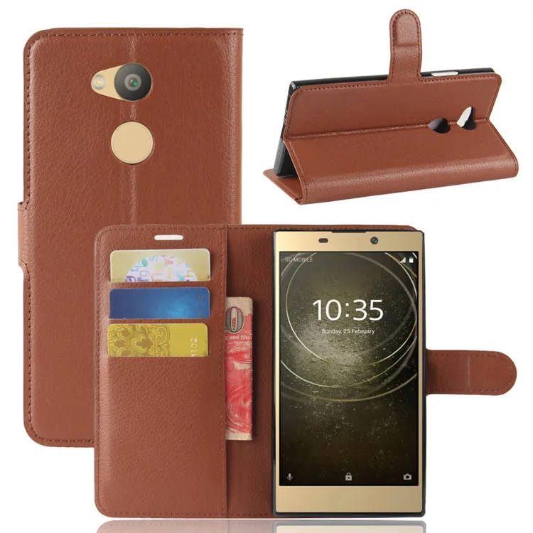 

New Luxury PU Leather Flip Cover For Sony Xperia L2 Case H4311 Wallet With Stand Card Pockets Litchi pattern Phone Bags Fundas
