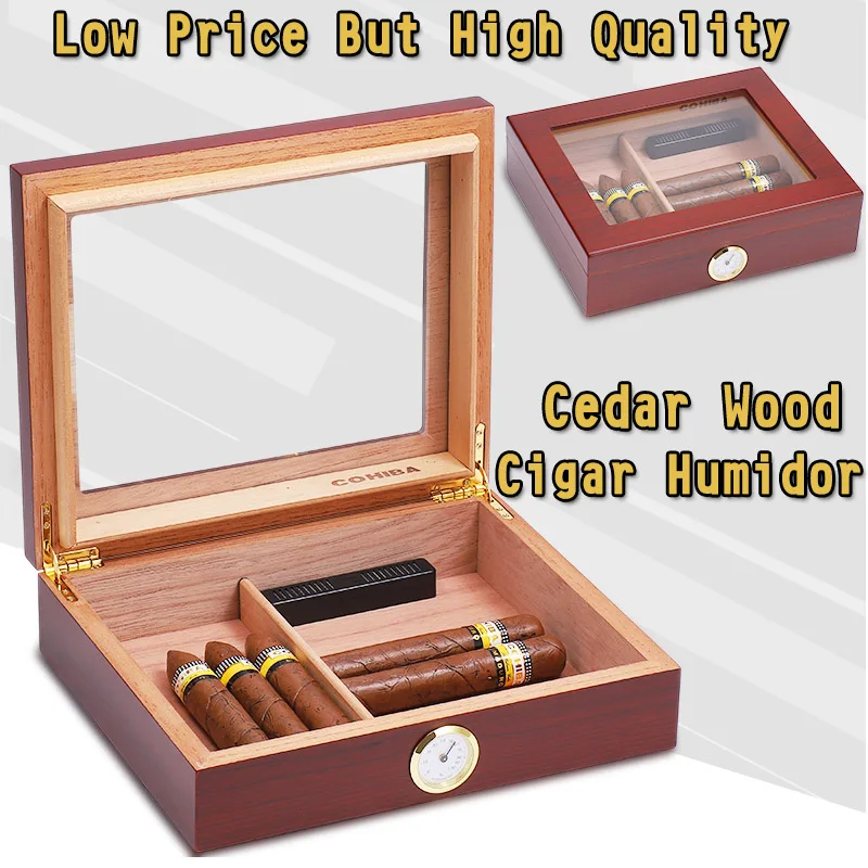 

COHIBA Spanis Cedar Wood Cigar Humidor Box Cigar Case W Humidifier Hygrometer Cigar Travel Humidor Cigar Box