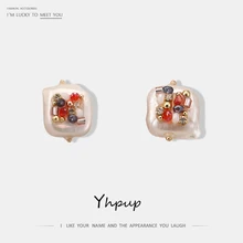 Yhpup Элегантные Роскошные серьги-гвоздики с искусственным квадратным жемчугом Подвеска со стразами серьги для невесты ювелирные изделия подарок brincos