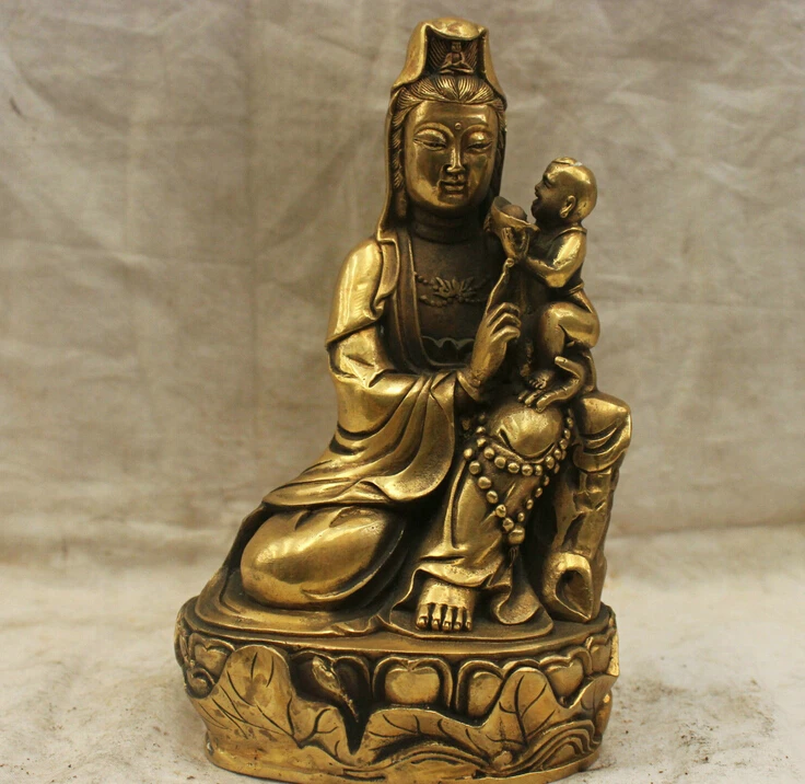 

Chinese Folk Culture Handmade Bronze Brass Statue send children Gaunyin Buddha