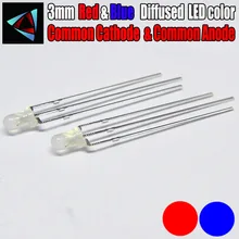 50 шт. светодиодный 3 мм диффузный синий и красный общий катод общий анод 3 Pin Круглый 3 мм двухцветный светодиодный светильник-излучающий диод