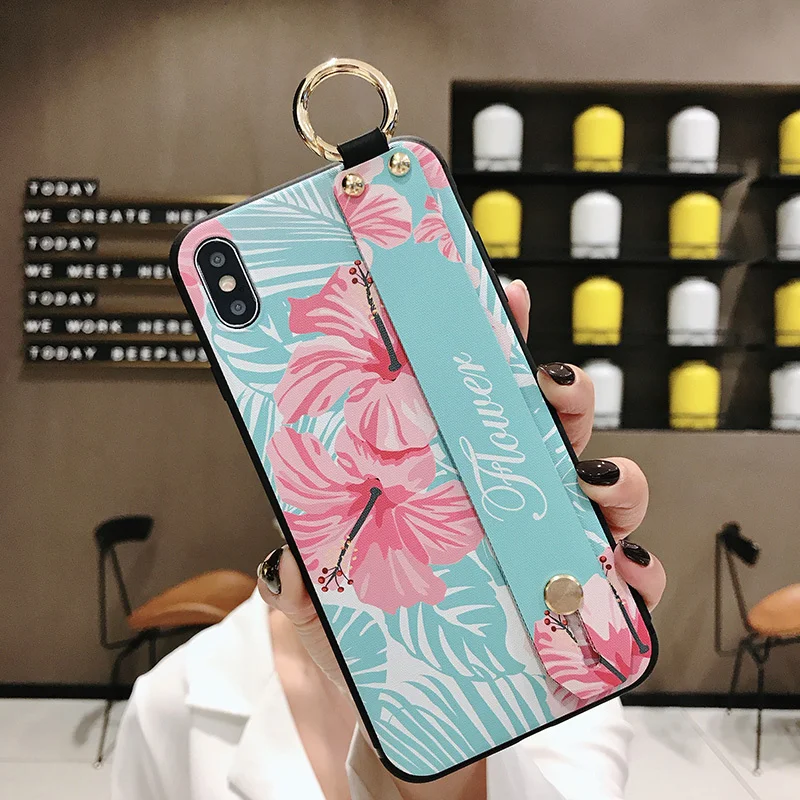 3D Flower Emboss Case For Samsung A30 A40 A50 A60 A70 A750 M20 Case Wristband support Soft TPU Anti-fall protective case Capa